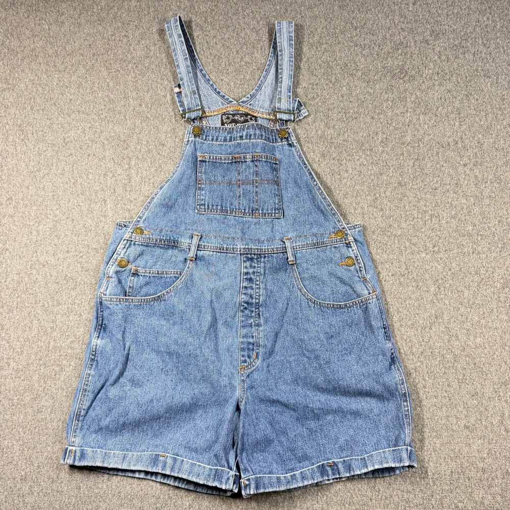 Vintage Not Guilty Denim Shortalls Womens Large Medium Wash Blue Overalls USA